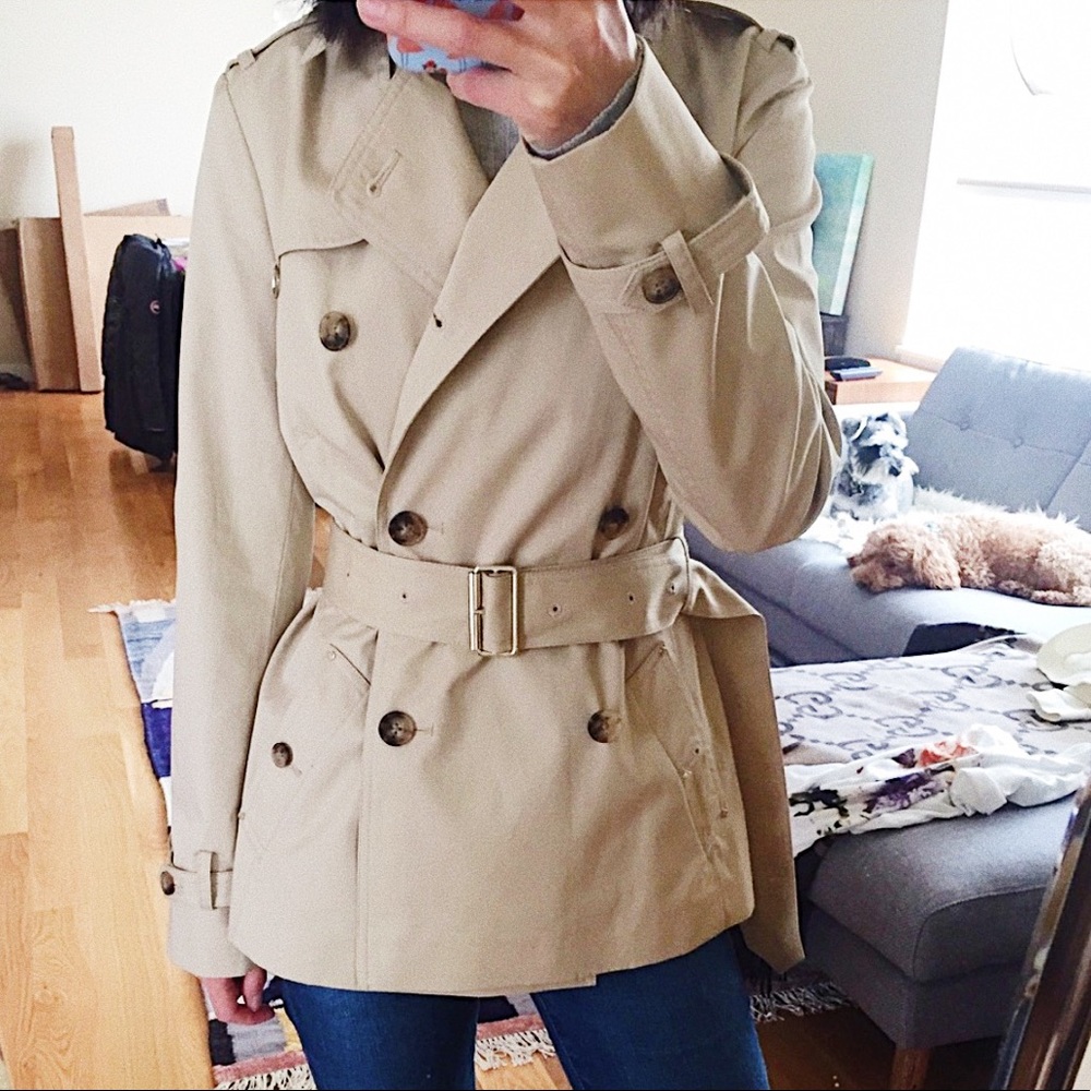 Massimo Dutti Beige Double-Breasted Belted Trench Coat